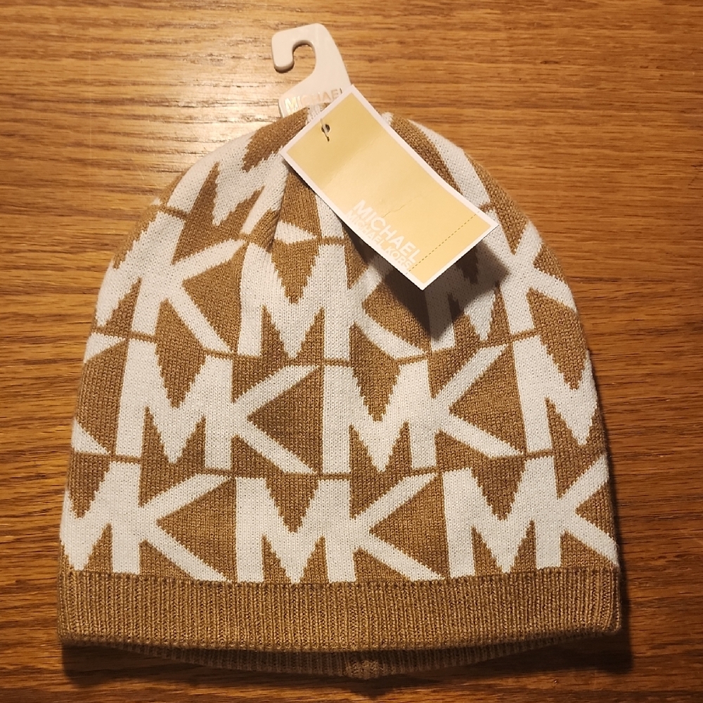 Michael Kors Brown and White Logo Beanie
